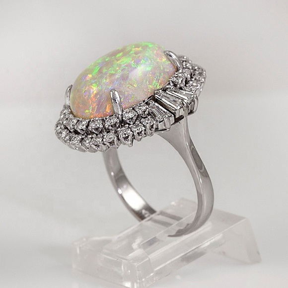 New 925 Silver Fire White Opal Ring - Picture 4 of 5